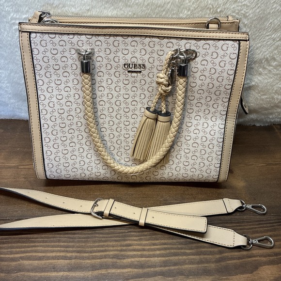 Guess Handbags - GUESS Purse Monogram Beige Satchel Shoulder Handbag Crossbody Purse EUC